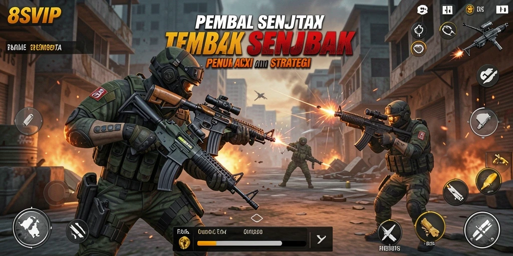 Tampilan antarmuka game Tembak Senjata yang dinamis dan menarik.