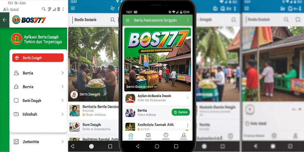 Tampilan antarmuka aplikasi Berita Daerah BOS777 yang modern.