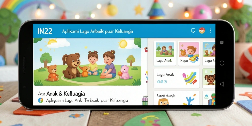Antarmuka aplikasi IN22 dengan berbagai lagu anak yang menarik.