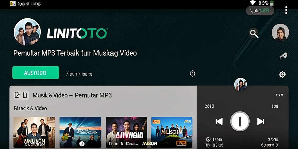 Tampilan antarmuka LINITOTO yang sederhana dan modern untuk pemutar MP3.