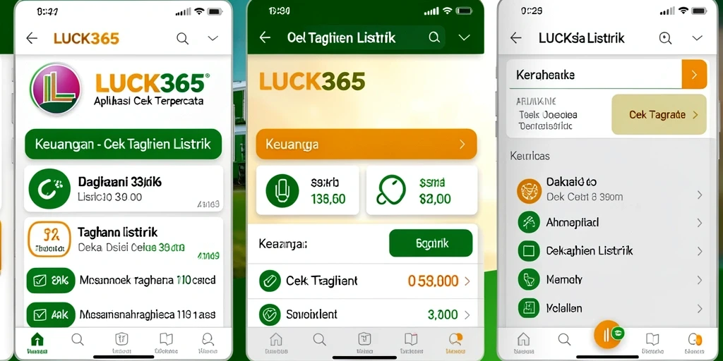 Tampilan antarmuka utama LUCK365 untuk cek tagihan listrik.