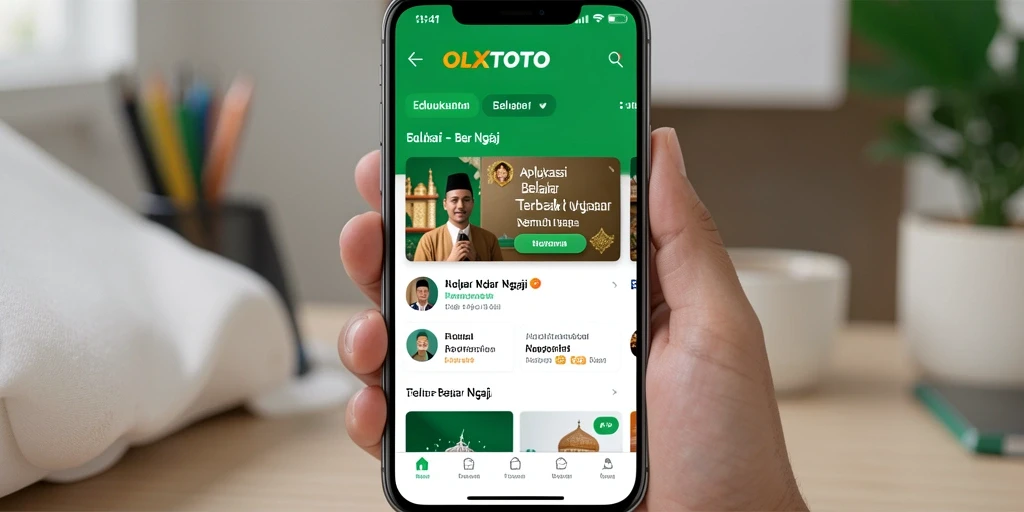 Screenshot aplikasi OLXTOTO menampilkan antarmuka Belajar Ngaji yang menarik.