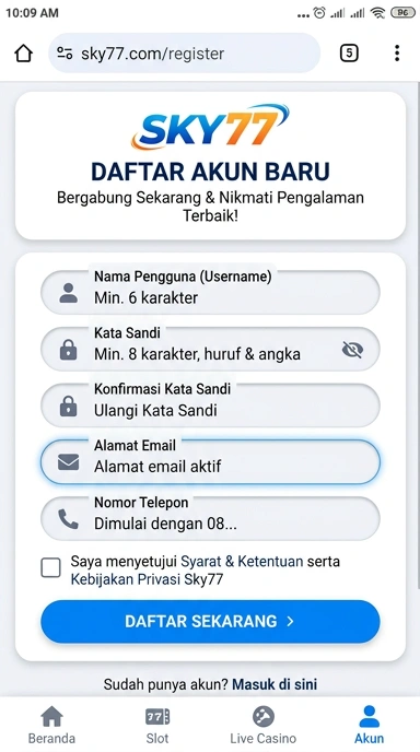 Buat Akun Baru di sky77 dengan Mudah